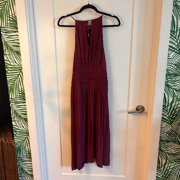 Anthropologie Moulinette Soeurs Burgundy Halter Smocked Midi Dress Size 12 - Picture 4 of 10